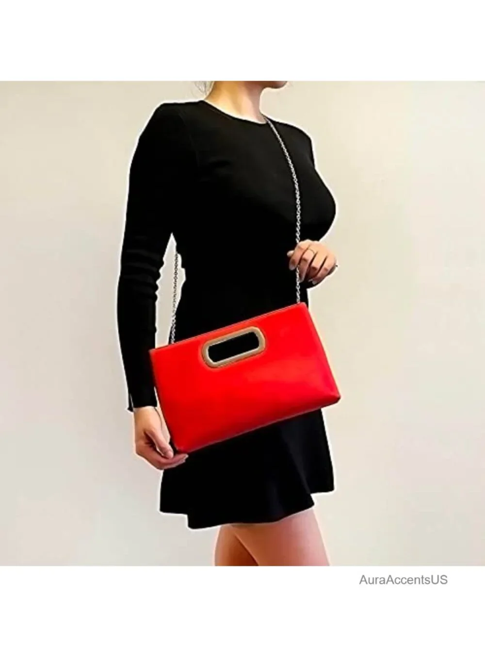 Faux Suede Top Handle Clutch with Detachable Chain Strap